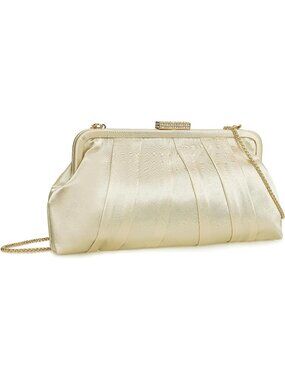 〽️Women Light Gold Clasic Diamante Formal Pleated Satin Clutch Purse Evening Bag